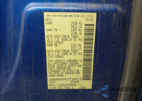 2015 Nissan Frontier Sv z USA, uszkodzony, nr VIN 1N6AD0EV4FN723453